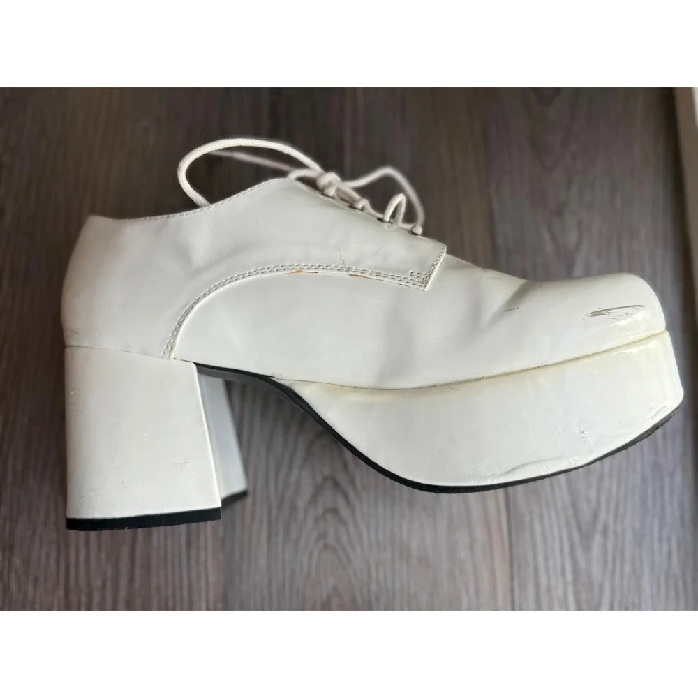 White Platform Oxford Heels, Women's Lace Up Chunky Heel Shoes, Retro size small